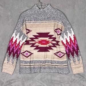 NIC+ZOE NWT Southwestern Geometric Mock Neck Sweater M Statement Boho Boutique
